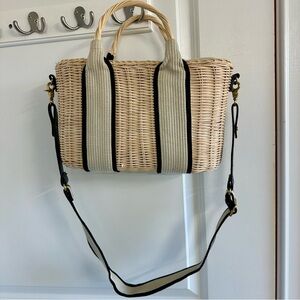 EUC ZARA rattan, straw bag, canvas interior